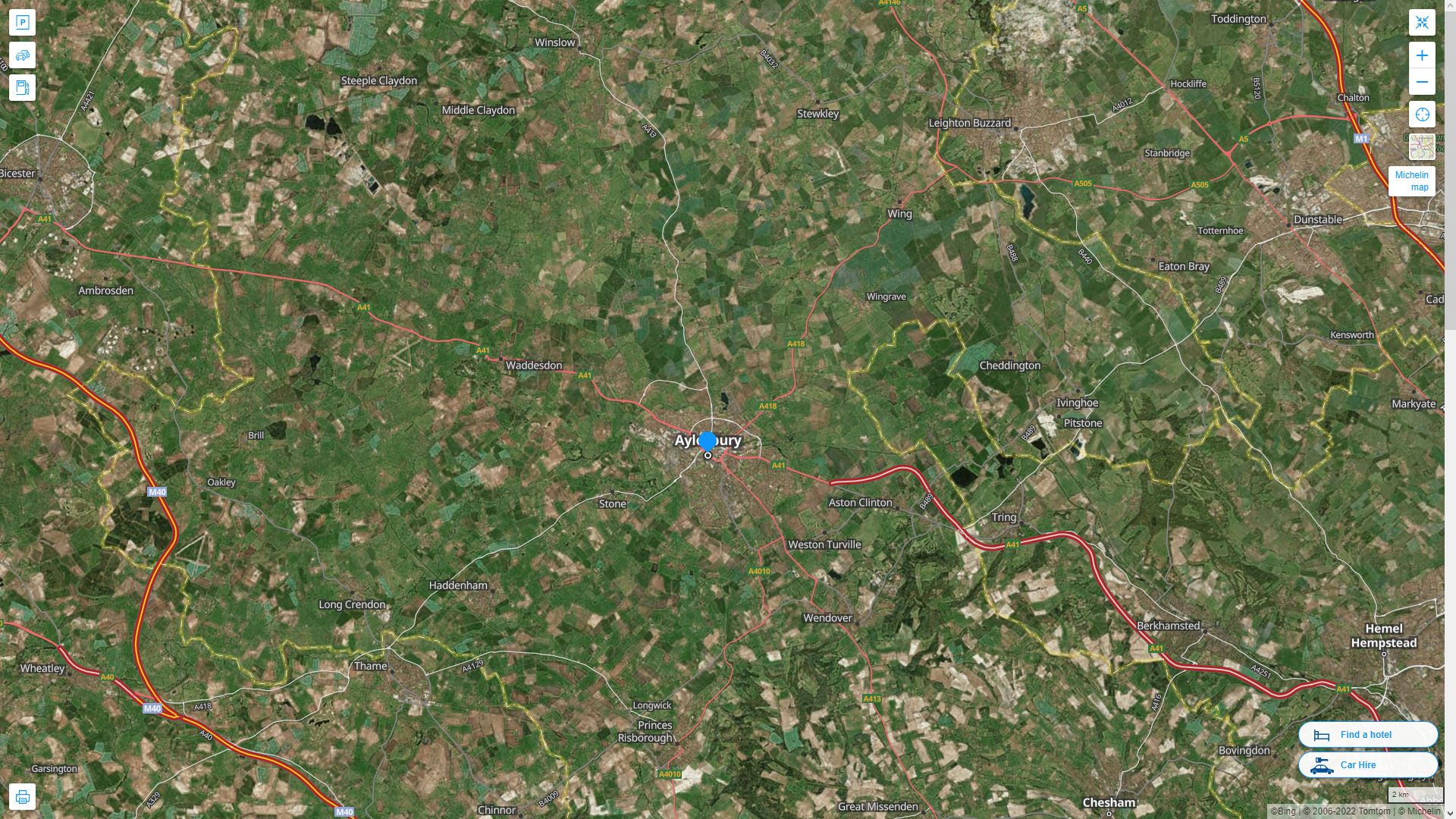 Aylesbury Royaume Uni Autoroute et carte routiere avec vue satellite